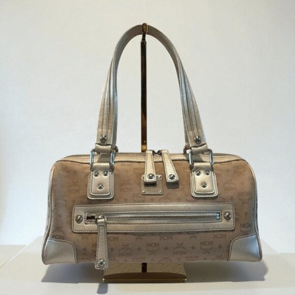 MCM Visetos Beige Leather Satchel Tote Handbag Purse Includes COA Vintage Logo - Picture 1 of 12